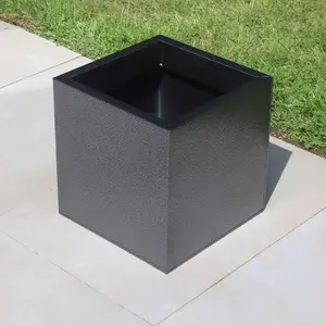 50cm Zinc Silver & Black Textured Square Planter