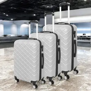 LUGGIT 3 Pcs Travel Lightweight Trolley Luggage Suitcase Set of 3 Sizes, ABS Shell - Quilted Silver White