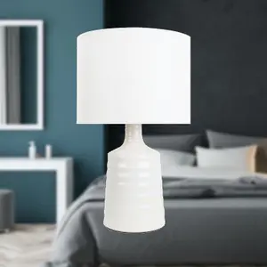 First Choice Lighting Ripple Off White Ribbed Ceramic Table Lamp with White Fabric Shade