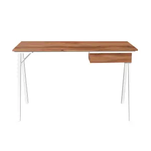 Nautilus Designs Walnut Computer Desk with White Frame & Suspended Underdesk Drawer