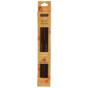 RWOOD KP DE 20CMX4.50 - Knitting Pins: Double-Ended: Set of 5: Rosewood: 20cm x 4.50mm - Pony