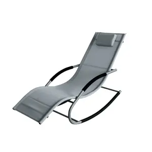 Lugano Textilene Rocking Sun Lounger with Pillow - Grey