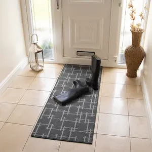 JVL Vector Machine Washable Latex Backed Runner Doormat, 57x150cm, Grey