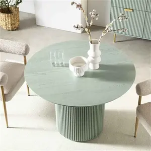 Maru Round Oak Pedestal Dining Table, Sage Green Modern Wooden - Daals - Dining Tables