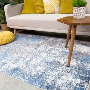 Blue Grey Super Soft Distressed Abstract Area Rug 80x150cm