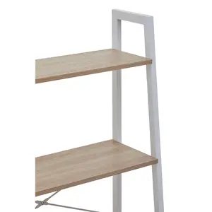 Interiors By Premier Four Tier Natural Oak Veneer Ladder Shelf Unit, Functional Industrial Narrow Shelf, Versatile Tall Cupboard