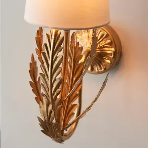 Damita Gold Leaf Ivory Cotton Shade Decorative Floral 1 Light Wall Light