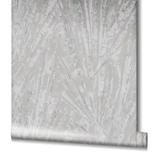 Galerie Air Collection Silver Shimmer Fan Palm Textured  Wallpaper Roll