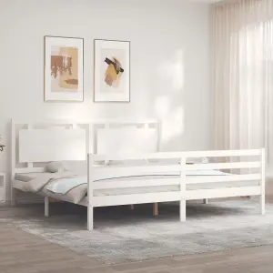 Berkfield Bed Frame with Headboard White 200x200 cm Solid Wood