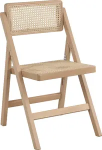 Frances Set Of 2 Folding Chairs Natural Wood Rattan Cane, Solid Beech Wood - Dining Room Chairs - Dining Table Chairs - Daals - Dining Chairs