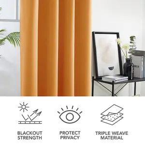 Deconovo Eyelet Energy Saving Curtains Thermal Curtains Blackout Curtains for Bedroom, Orange, 52 x 45 Inch, Two Panels