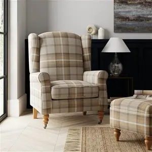 Dunelm Oswald Grande Check Wingback Armchair, Country, Natural Oswald Wingback, Textured Weave Fabric