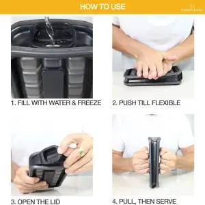 Ice Cube Tray Maker Mould and Touch Free Sanitary Silicone Ice Dispenser - Makes 18 Ice Cubes