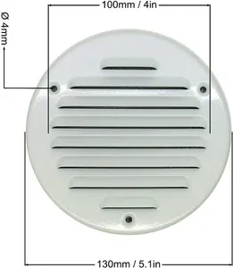 White Louvred Wall Vent Grille with Flyscreen, Fits 100 mm / 4 in Ducts, Round Ventilation Grille with Flat Back