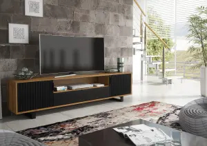 Blackridge TV Unit 200cm Oak & Black Fluted - Creative Furniture