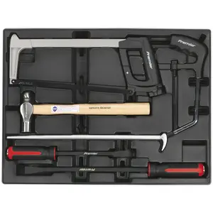 6-Piece Premium Pry Bar and Hammer Set with Hacksaw and Modular Tool Tray for Easy Storage