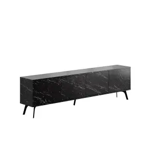 Decortie Dune Modern TV Unit Multimedia Centre with Storage Stylish TV Cabinet 65" TVs Black Marble Effect 180cm