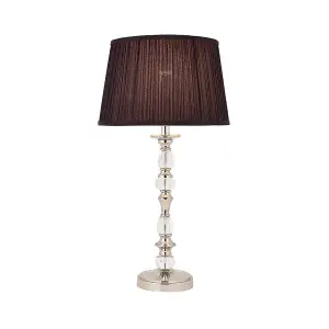 Luminosa Polina 1 Light Medium Table Lamp Polished Nickel Plate with Black Shade, E27