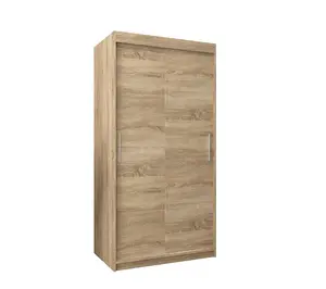 Tokyo Contemporary 2 Sliding Door Wardrobe 5 Shelves 2 Rails Oak Sonoma Effect (H)2000mm (W)1000mm (D)620mm