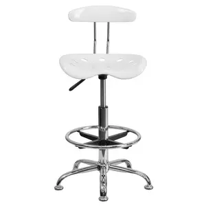 Vibrant Chrome Drafting Stool with Tractor Seat White