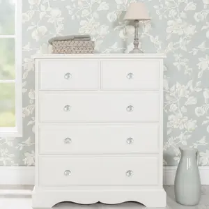 Romance Antique White 2 Over 3 Chest of Drawers with Crystal Handles