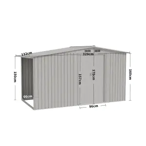 8 x 4 ft Metal Shed Garden Storage Shed Apex Roof Double Door with 4.3 x 2.1 ft Log Store,Black