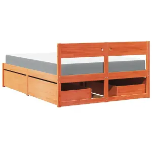 Berkfield Bed with Drawers and Mattress Wax Brown 140x190 cm Solid Wood Pine