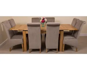 Richmond 140cm - 220cm Oak Extending Dining Table and 8 Chairs Dining Set with Montana Grey Fabric Chairs