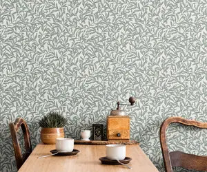 Galerie Heritage Grey Green Vintage Leaf Wallpaper Roll