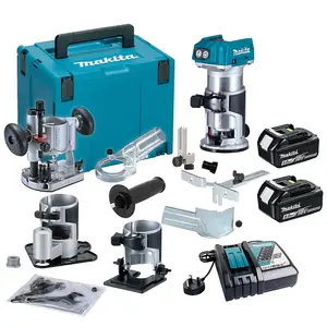 Makita DRT50RTJX3 18v Cordless Brushless Laminate Router Trimmer Plunge Base 5Ah