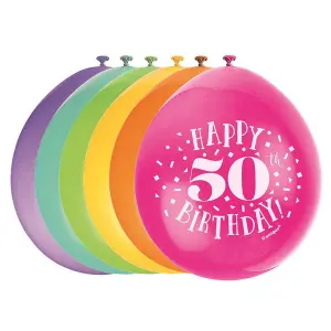 Unique Party Latex 50th Birthday Balloon (Pack of 10) Multicoloured (One Size)