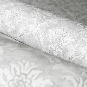 Galerie Azulejo Grey Lisboa Distressed Floral Damask Wallpaper Roll