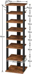 Shoe Rack Wooden, Tall Shoe Rack, Narrow Shoe Storage Organizer with 2 Hooks, Slim Shoe Shelf, Vertical Shoe Tower for Entrance,