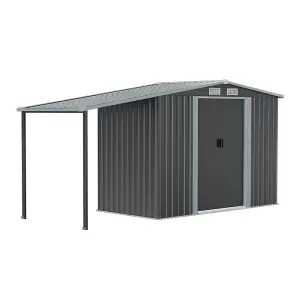 8 x 4 ft Metal Shed 2 Door Garden Storage Shed with Awning in Dark Grey