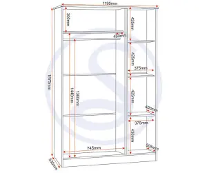 Portland 3 Door Wardrobe in White with Oak Effect Finish