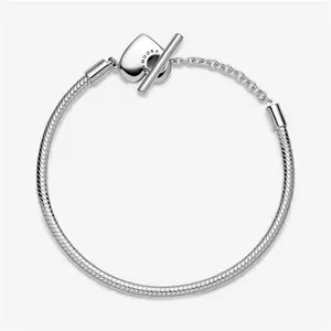 Pandora Moments Heart T-Bar Snake Chain Bracelet - Sterling Silver - Sz. 20 cm