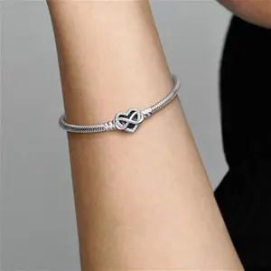 Pandora Moments Sparkling Infinity Heart Clasp Snake Chain Bracelet - Sterling Silver / Cubic Zirconia - Sz. 21 cm