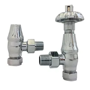 Rinse Bathrooms Traditional Antique Style Brass Thermostatic Radiator Valve Lockshield Heated Towel Rail Angled TRV Chrome