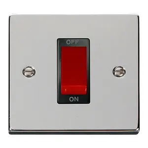 Polished Chrome 1 Gang Size 45A Switch - Black Trim - SE Home