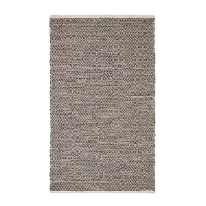 Homescapes Brown Real Leather Handwoven Diamond Pattern Rug, 90 x 150 cm