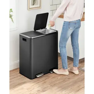 Steel Step On Multi-Compartment Rubbish & Recycling Bin Black / 60L