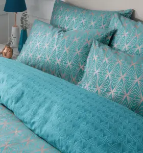 Samantha Faiers Home Caspia Deco Double Duvet Cover Set with Pillowcases - Teal