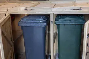 Sextet Wheelie Bin Store - L80.4 x W367 x H120 cm - Timber - Fits 1 x 240L & 5 x 140L Wheelie Bins