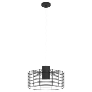 EGLO Milligan Industrial Black Steel Pendant Light - (IP20) Vintage Style, E27 (D) 48cm