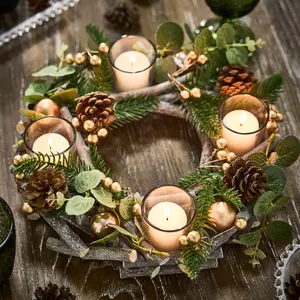 Eucalyptus and Cinnamon Round Centrepiece Christmas Decoration Tealight Holder Candle Holder