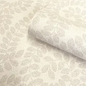 Belgravia Decor Valentino Sequin Leaf Textured Wallpaper Cream