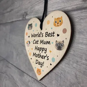 Red Ocean Novelty Mothers Day Cat Mum Funny Wooden Heart Gift For Cat Lover Gift For Mum