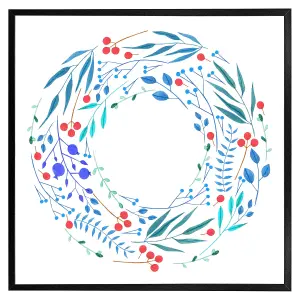 Blue decorative reath (Picutre Frame) / 24x24" / White