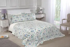 Emma Barclay Fernley Bedspread Throwover Set Soft Touch Microfibre Floral Green King