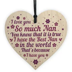 Red Ocean Love You Nan Gift For Christmas Birthday Wooden Heart Grandparent Gift Keepsake Plaque